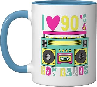 Funny 90s Theme Party Music Dance I Love 90s Boy Bands Ceramic Mug, Blue/White