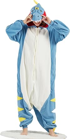 DELEY Women Men Halloween Onesie Adult Pajamas Animal Cosplay Costume Homewear Sleepwear Jumpsuit,Tyrannosaurus