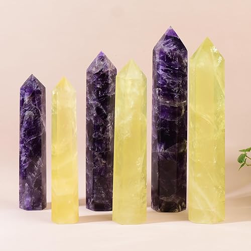 Miniatura 5 de WUYOUSHI Varita de cristal curativo de citrino natural grande de 5.11 a 5.9 pulgadas, torre de cristal natural, 6 chakras facetados, terapia de