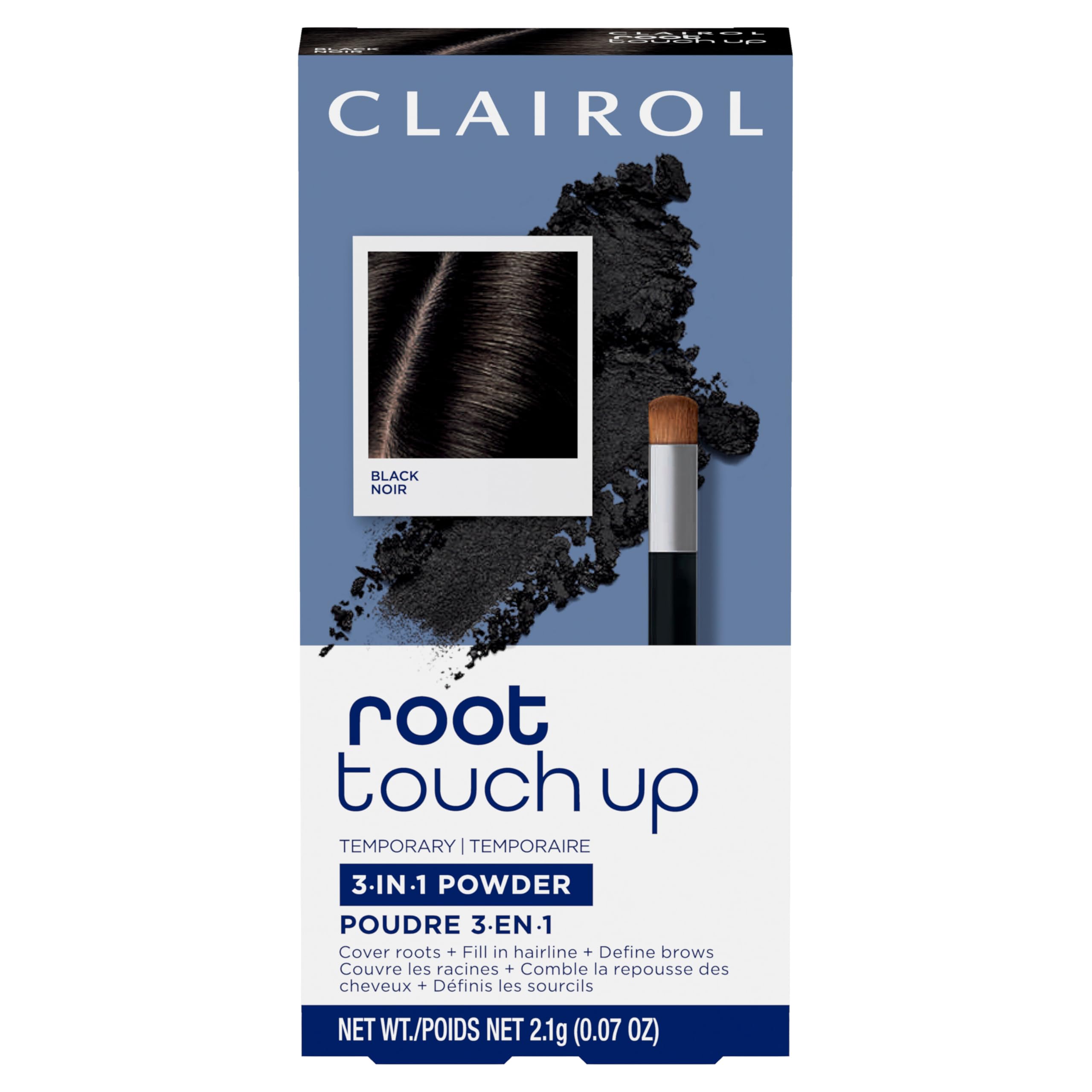Photo 1 of Clairol Root Touch-Up Temporary Concealing Powder, Black Hair Color | Ammonia Free | Instantly Cover Roots + Define Eyebrows | On-the-Go Compact with Mirror and Application Brush | Pack of 1