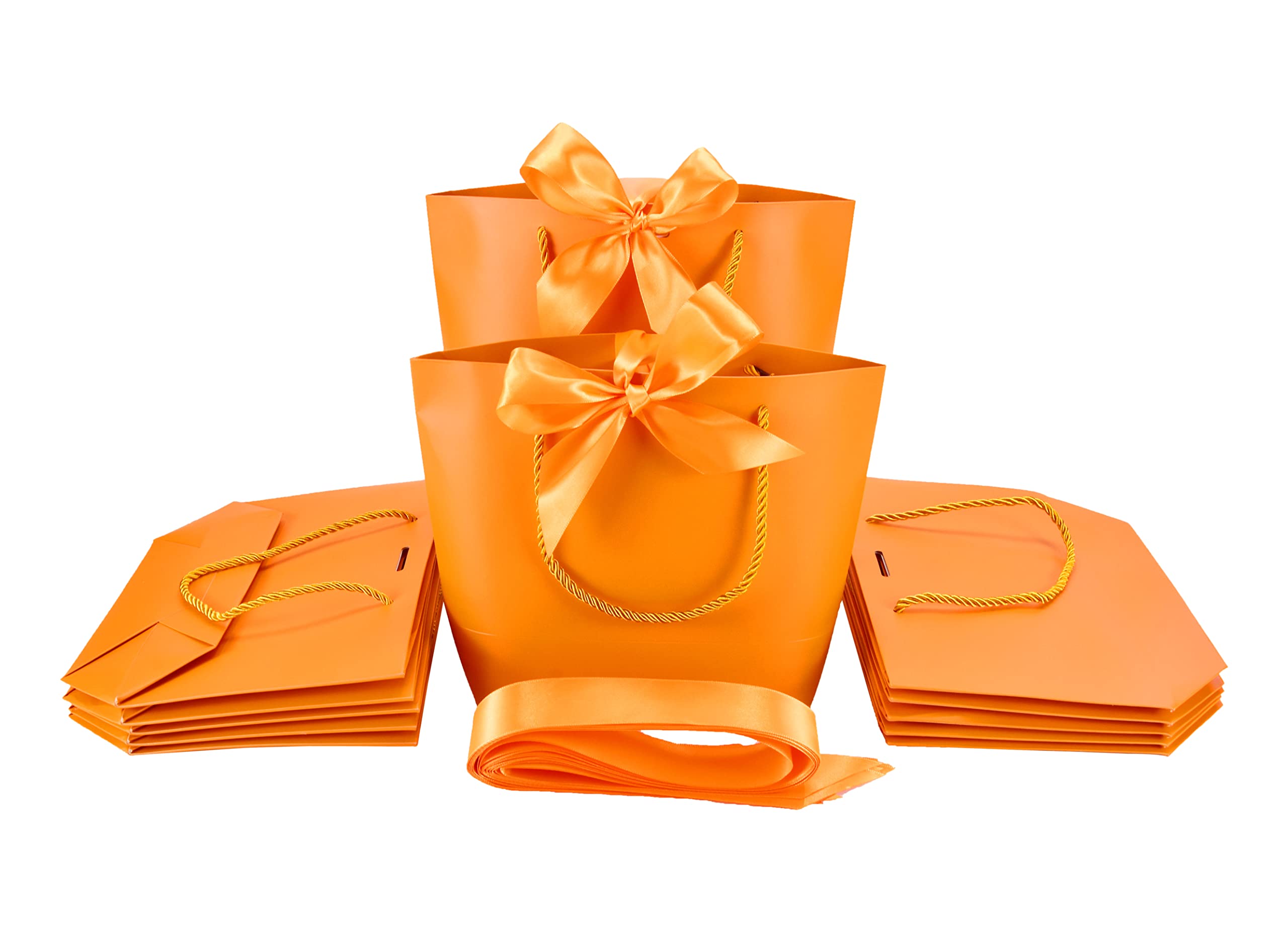 HUAPRINT Gift Bags with Handles,Party Favor Bags with Bow Ribbon,12Pcs Orange Paper Bags for Birthday Wedding Bridesmaid Present Celebration Holiday
