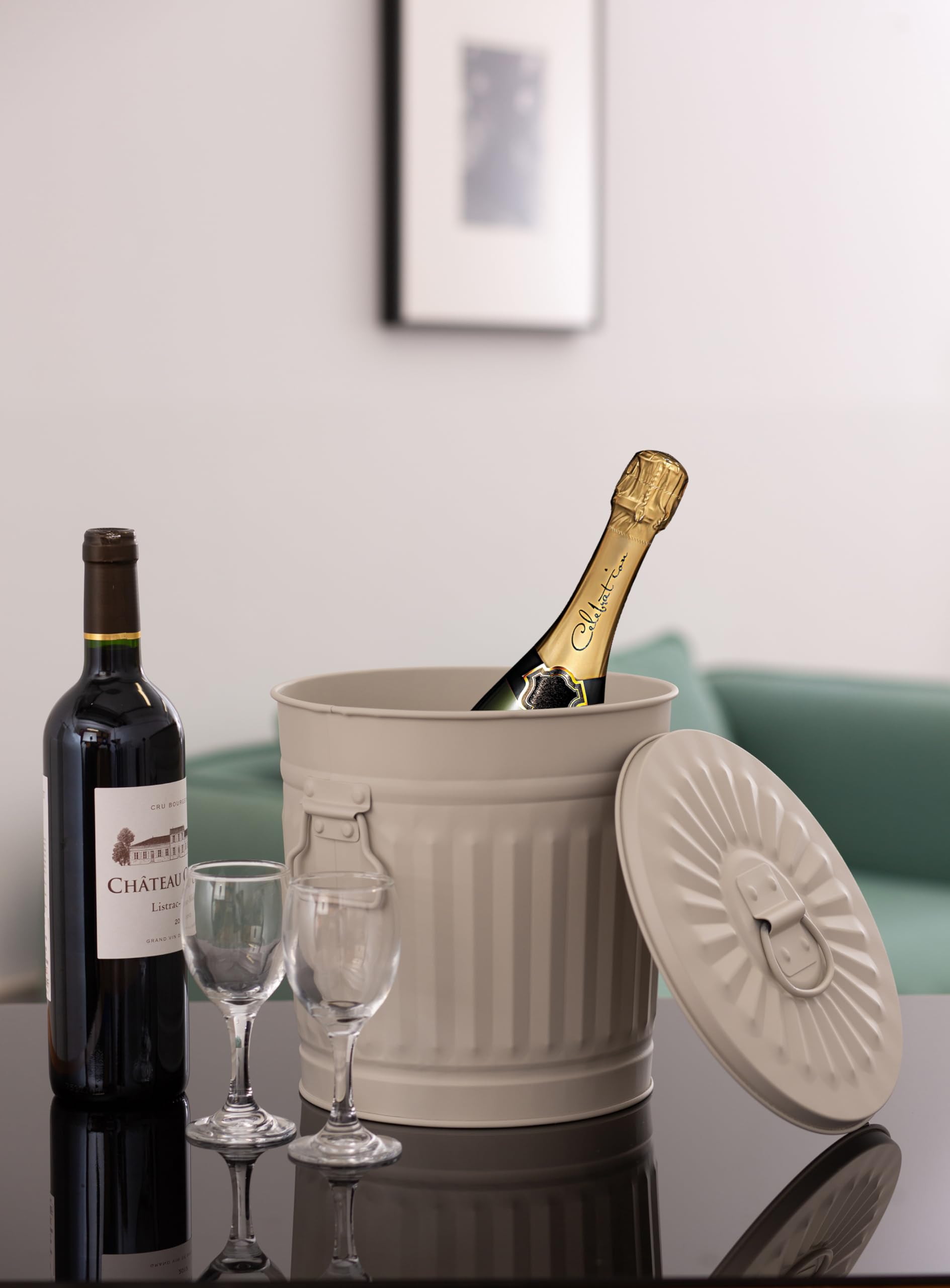 Retrodesign Mülleimer mit Deckel Grau 21,5 cm 7 Liter
