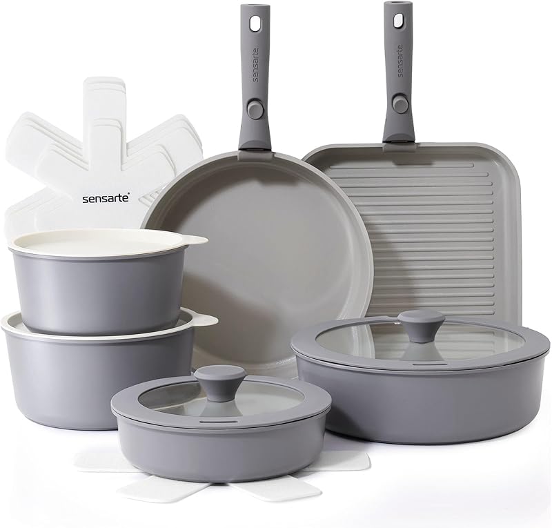 SENSARTE Set de Casseroles et Poêles 17 Pièces - Revêtement Céramique Antiadhésif - Batterie de Cuis