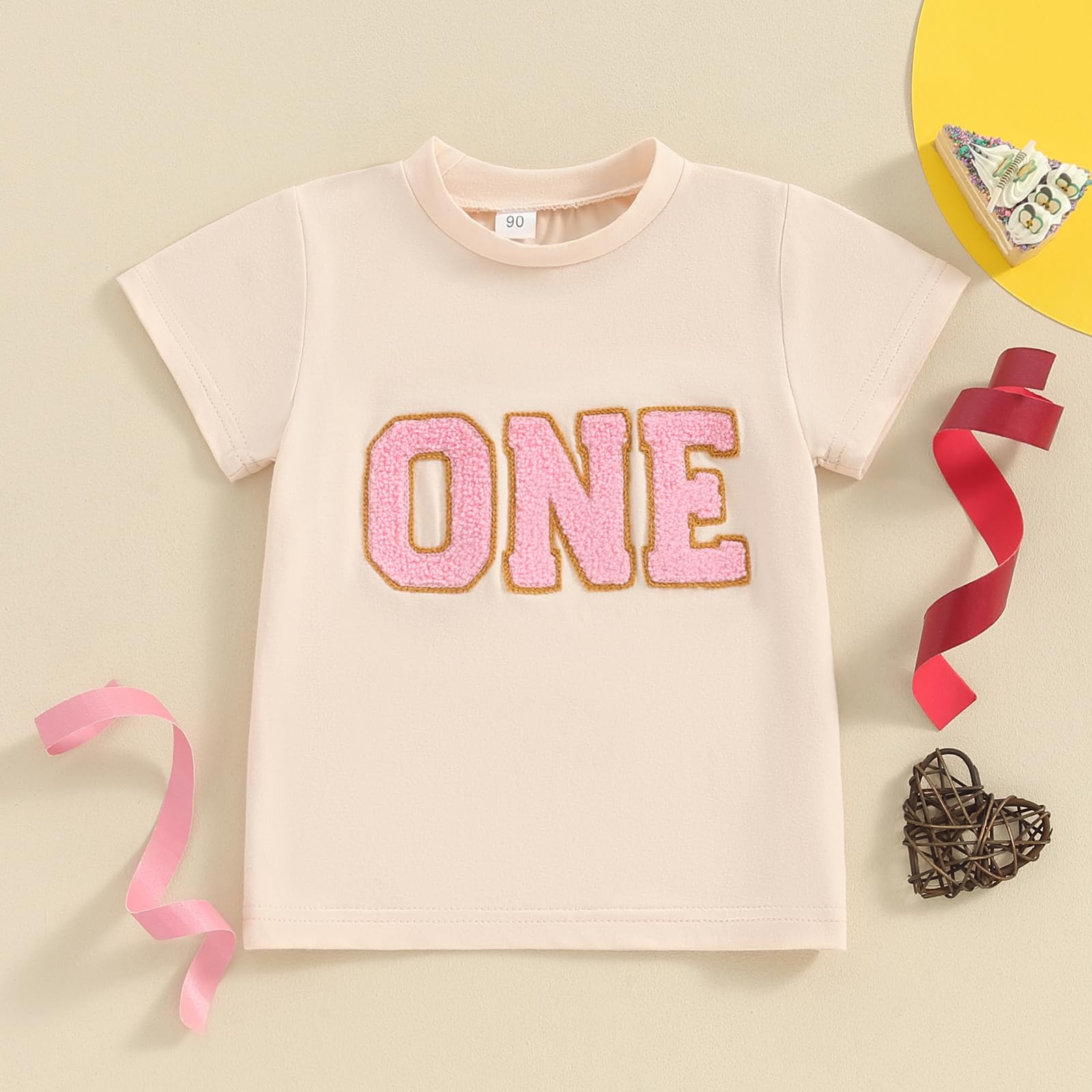 Toddler Baby Girl Birthday Outfit One Romper One/Two/Three/Four/Five/Six Embroidery T-Shirt Tee Birthday Gift (Khaki One, 1-2 Years)