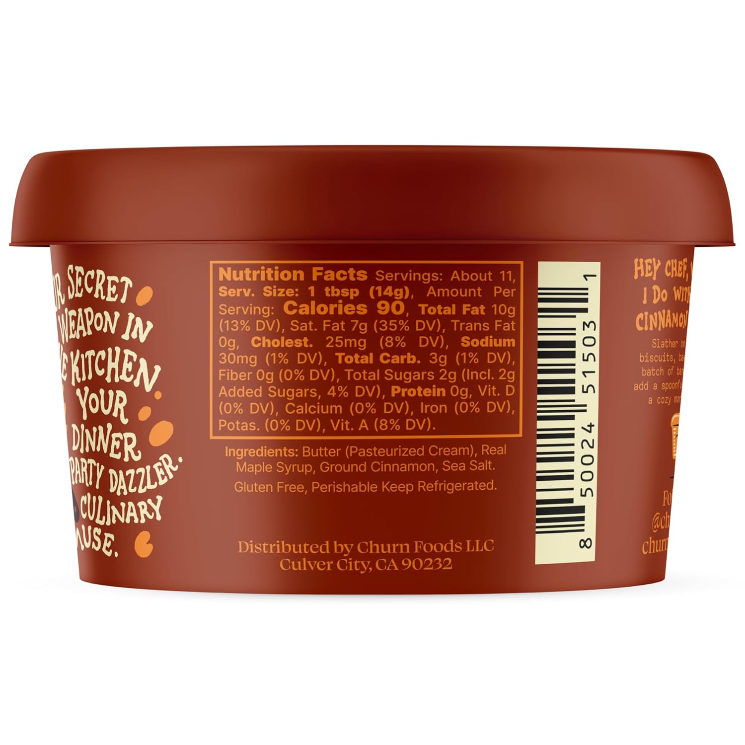 Churn Maple & Cinnamon Butter, Flavored Butter Churned with Organic Grass Fed Butter (5.5oz, Pack of 2) - Non-GMO, Hormone-Free, Compound and Finishing Butter, Yellow