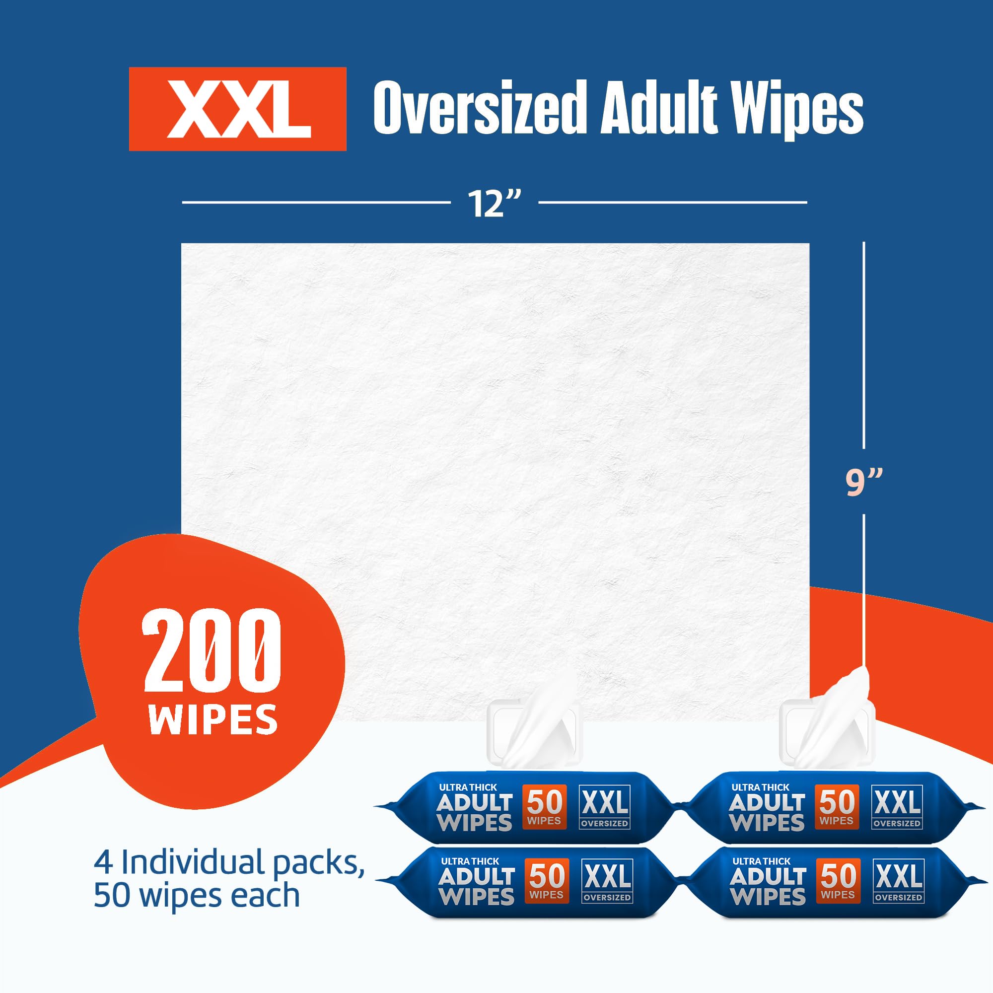 MedStar Toallitas para adultos extra grandes de 9 x 12 pulgadas, paños desechables más gruesos para el cuidado de ancianos y alternativa a la ducha, sin fragancia con tapa abatible, 200 toallitas en