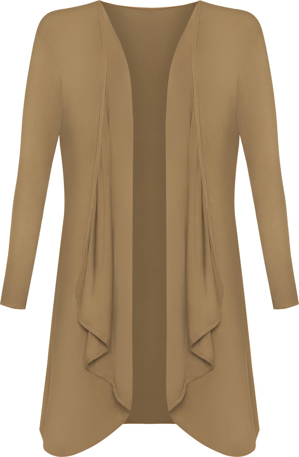 Wearall Women's Mocha Plus Size Plain Long Sleeve Open Top Waterfall Cardigan - 20-22