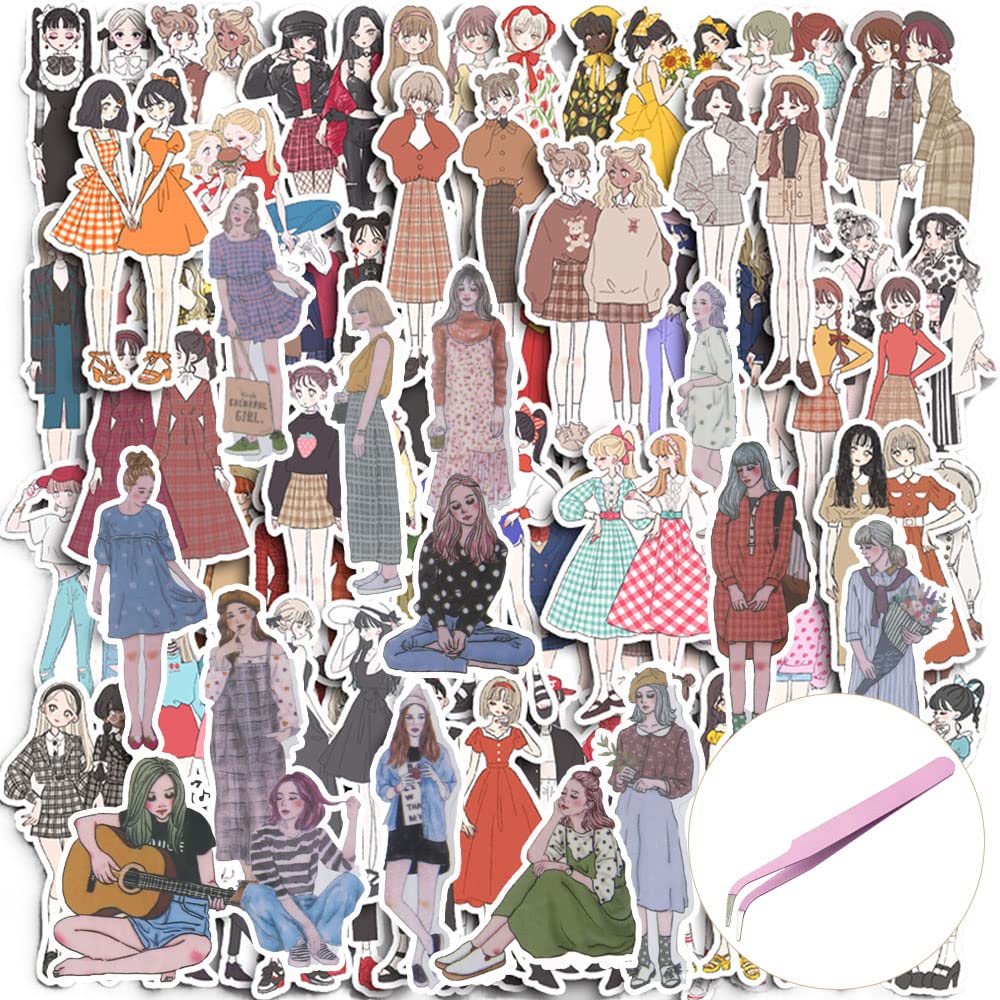 Sixfolo 151 Piezas Pegatinas Scrapbooking Niña Pegatinas de Moda para Niñas Stickers Pegatinas de Personas Pegatinas Washi Vintage con Pinzas para DIY Decoración áLbumes de Recortes Stickers