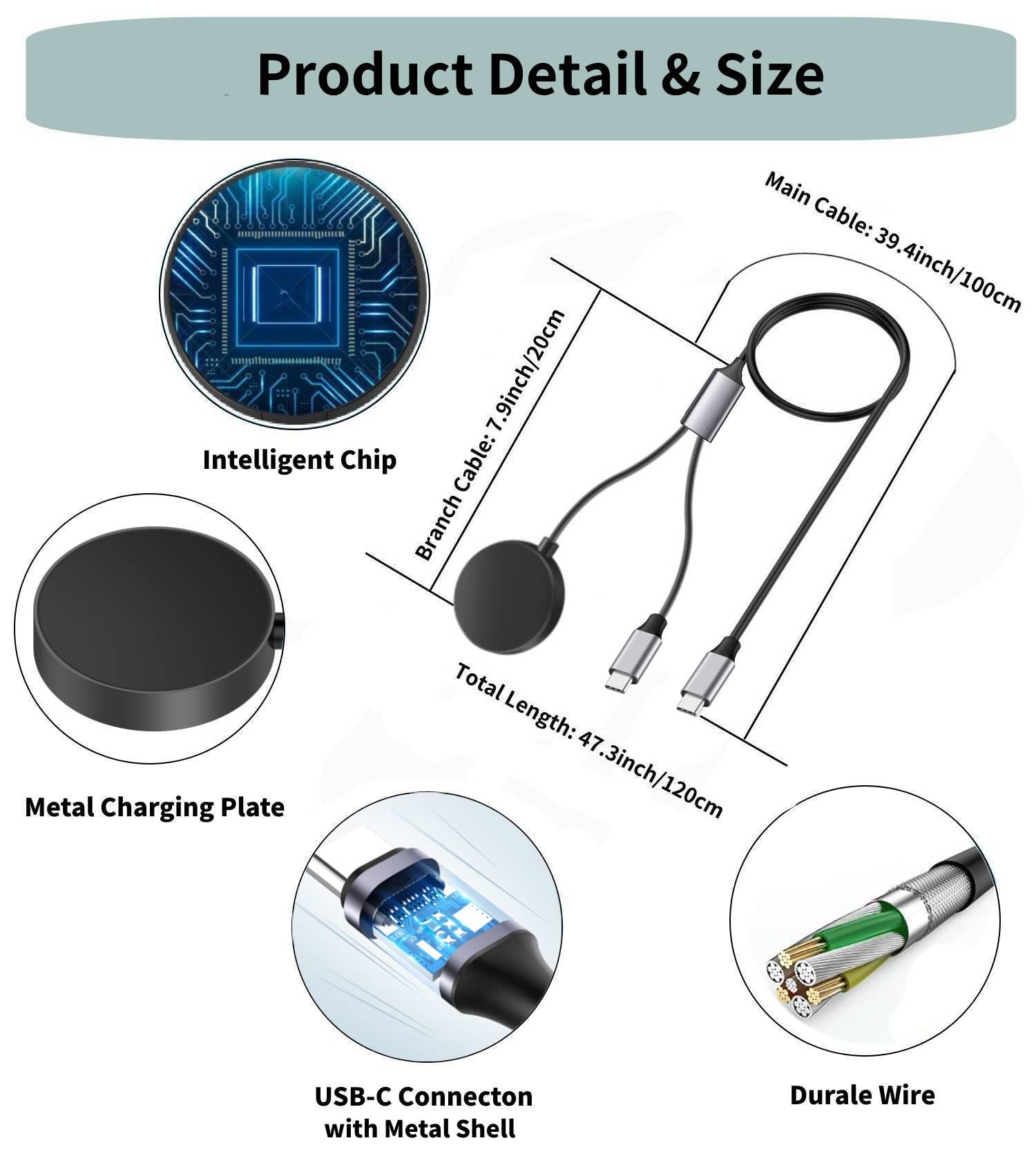Chargeur USB C 2 en 1 pour Samsung Galaxy Watch, charge rapide pour Galaxy Watch 7/6/6 Classic/5/5 Pro/Ultra/Fe, 4/3/Active 2/Active Smartwatch et Galaxy S24/S23 Ultra/S22/21/20 Note20