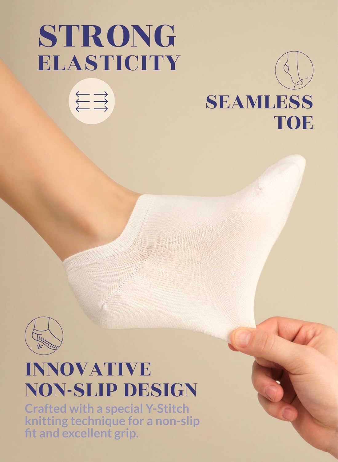 Hugh Ugoli Women Bamboo No Show Socks, Non Slip Invisible Liner,Soft, Thin Low Cut Socks, Seamless Toe, 6-12 Pairs - Image 2