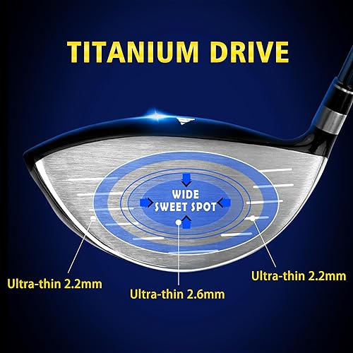 Miniatura 2 de PGM Juego de palos de golf para hombre, 4 piezas, cabeza de palo de titanio #1 (eje de grafito, 10.5), hierro #7 (30), cuña de arena (55), putter -