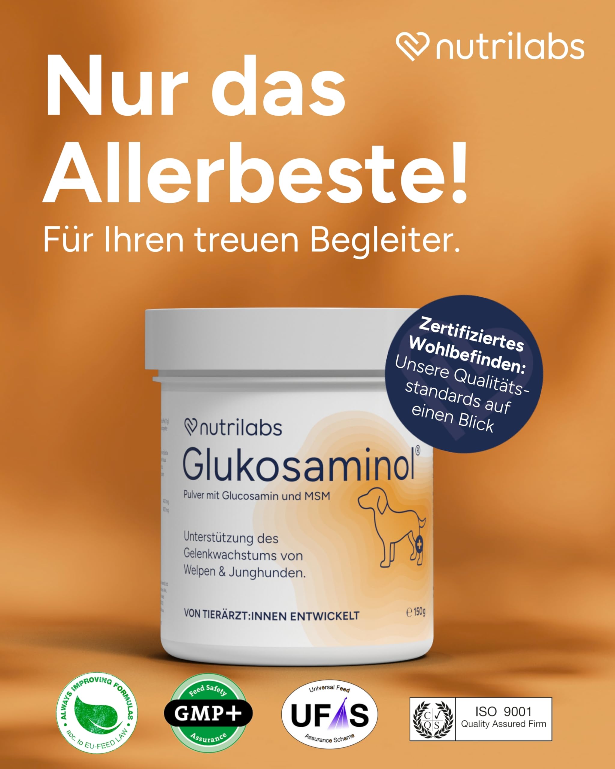 NutriLabs Glukosaminol® Kleintier Gelenkpulver für Hunde-Welpen 150 g - mit MSM, Artischocke, Glucosamin, UVM. - Hundewelpen Nahrungsergänzungsmittel - Gelenkgesundheit Welpen