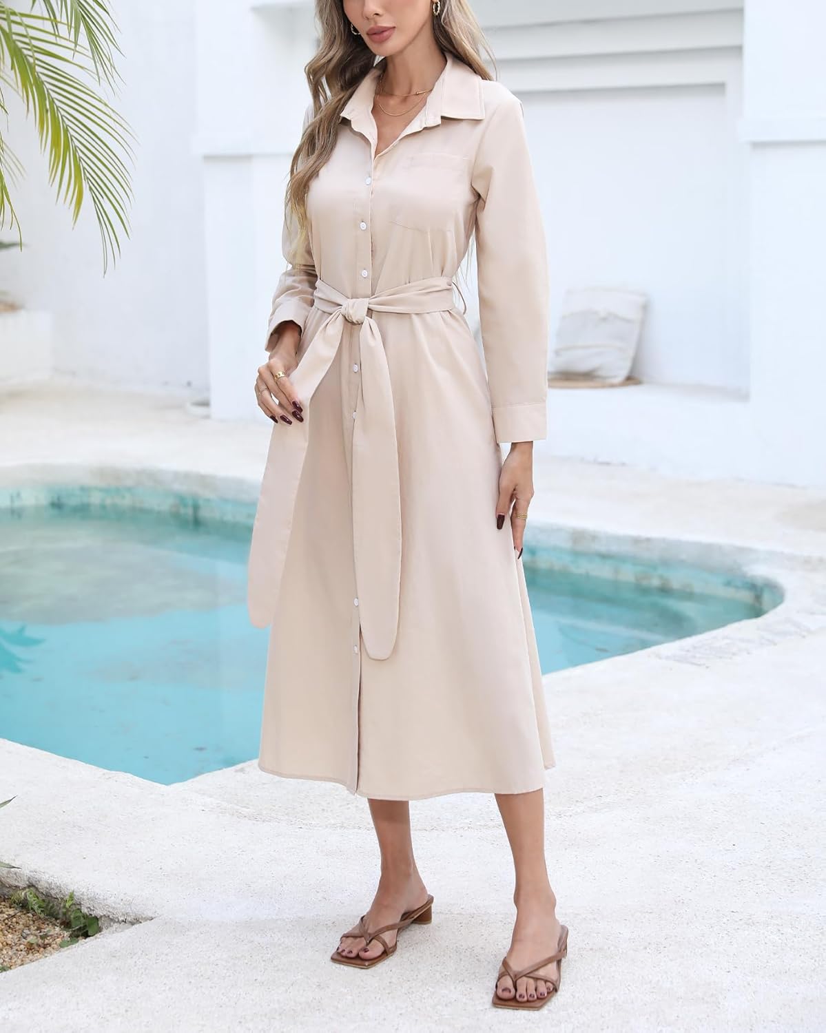 Kedera Women's Casual Long Sleeve Dress Button Down Striped Maxi Shirt Dress Side Split Loose Fit Blouse Dress - Image 4