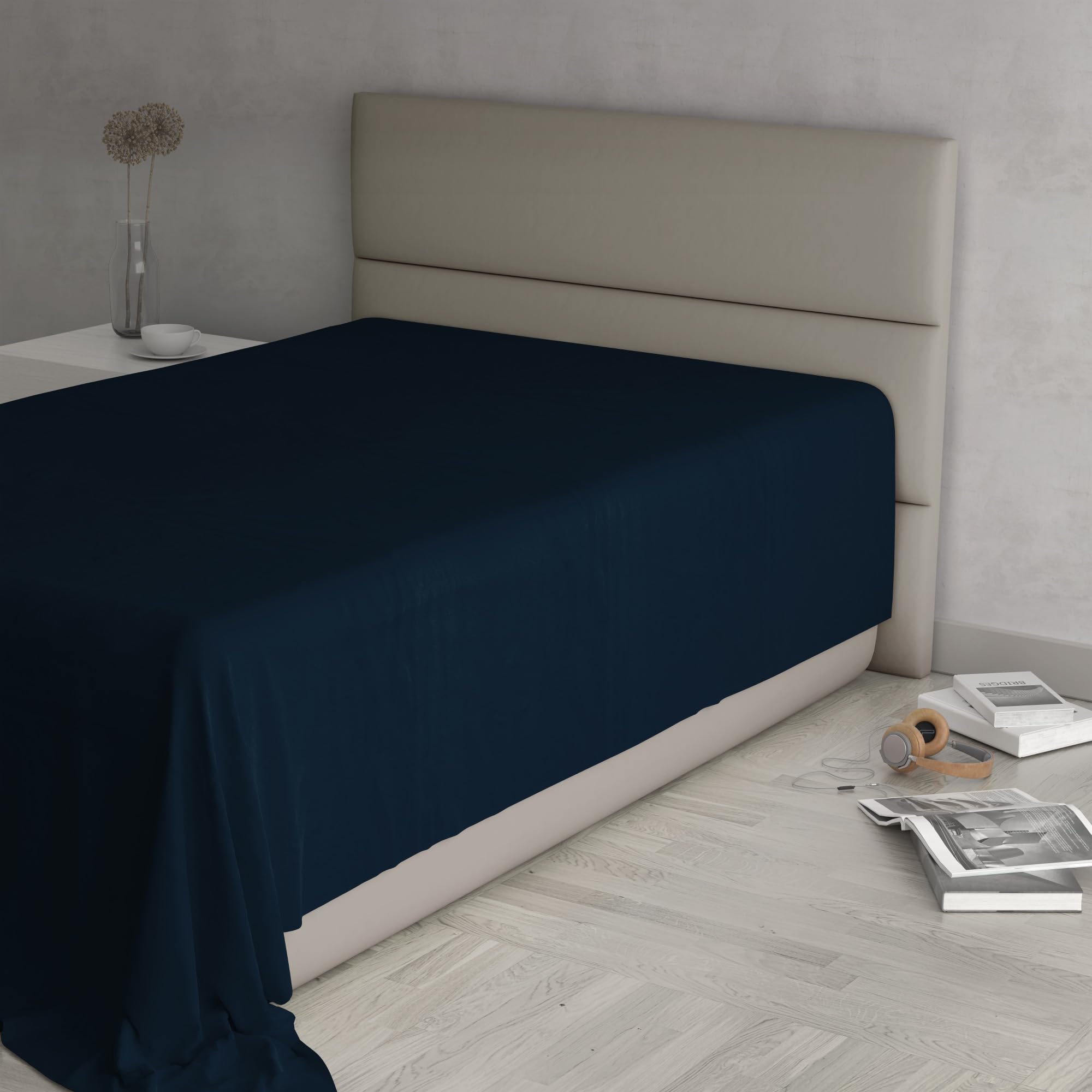 MAX COLOR Top Sheet, 100% Cotton, Plain, Dark Blue, Single 150 x 300 cm