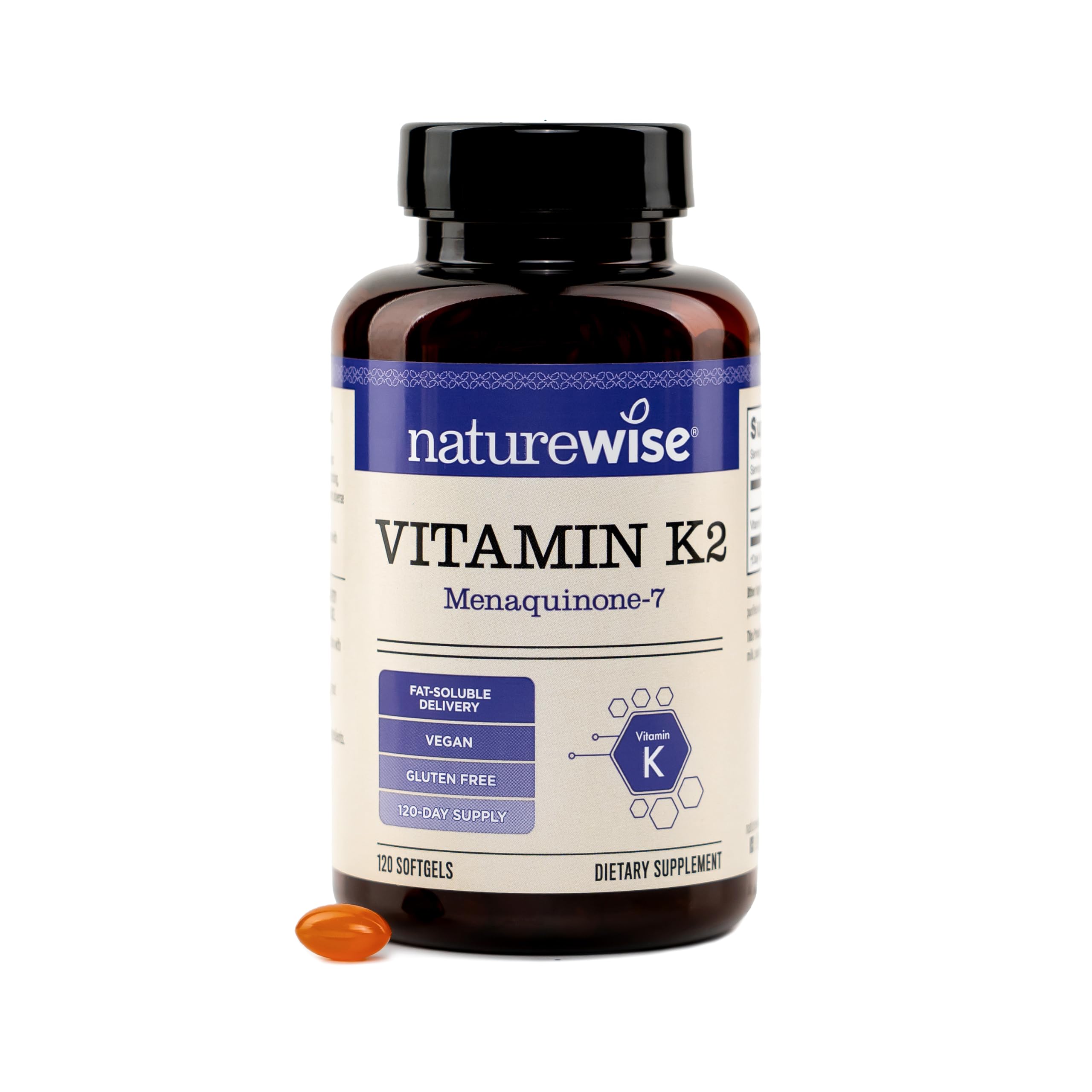 NatureWise Vegan Vitamin K2 MK-7 100mcg Bone & Heart Support - 120 Softgels