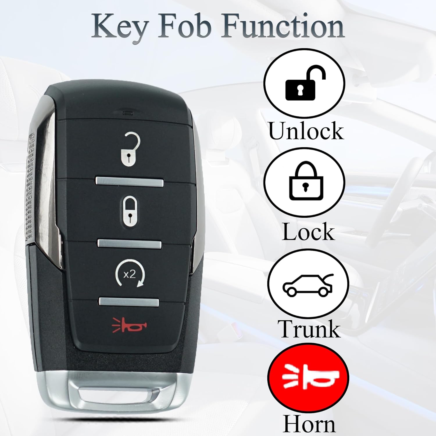 SUPALAND Smart Key Fob Keyless Entry Fits for RAM 1500 Dodge RAM 2019 2020 2021 2022 2023 2024 Remote Control Key Replacement 4 Button FCC ID:OHT-4882056