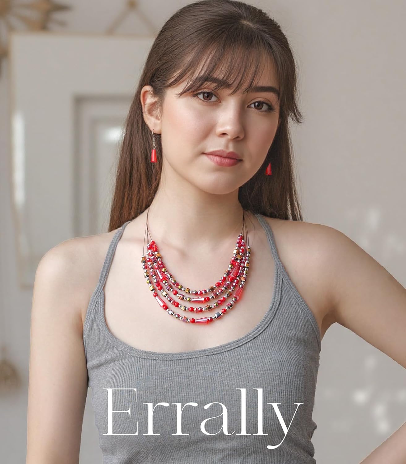 Layered Beaded Statement Necklace Multi Strand Crystal Beads Collar Necklace and Earring Sets for Women Fashion Costume Jewelry Set Gifts for Her - Image 3