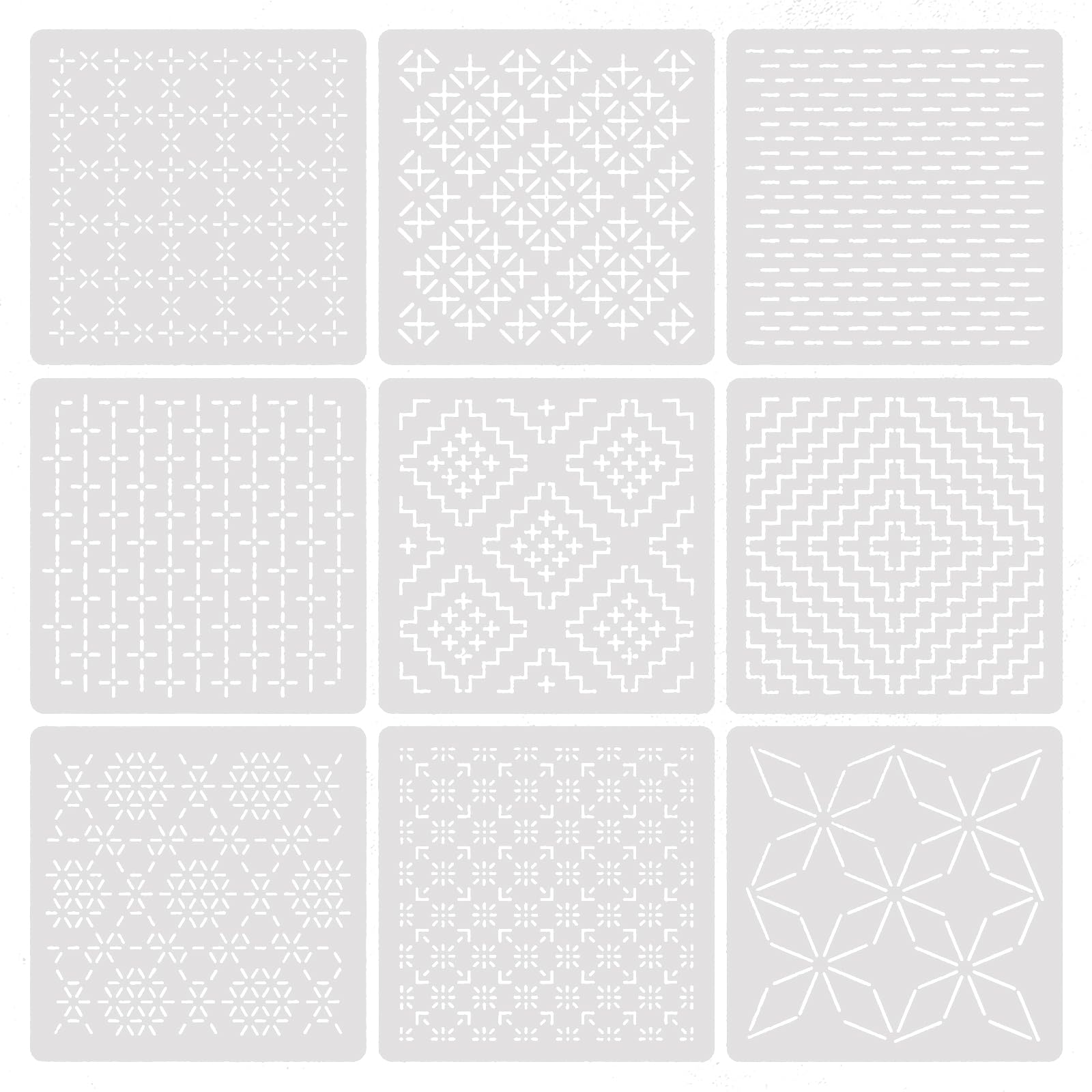 PANGBOER Quilting Pattern Layout Stencil Set PET Geometric Embroidery Guides 13 X 13 Cm for Fabric Guide Projects Sashiko Stencil Set Embroidery Sheets Quilting Pattern Layout Template Fabric