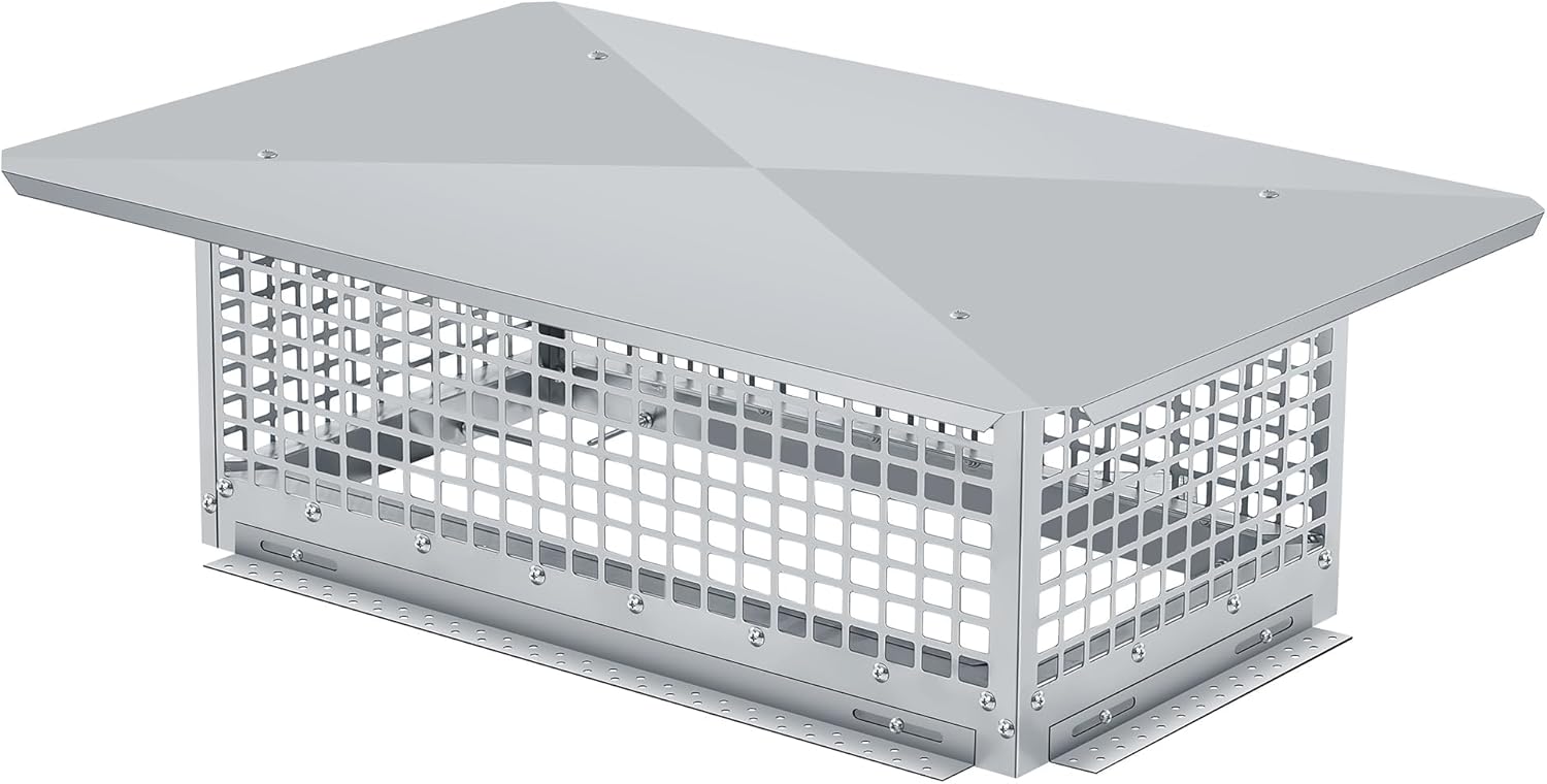Chimney Cap 13 x 17 inch Practical Accessories & Easy Installation, Adjustable Metal Strips with Bolts Screws, Fits Mesh Covers Outside Clay Flue Shingles, Outside Silver