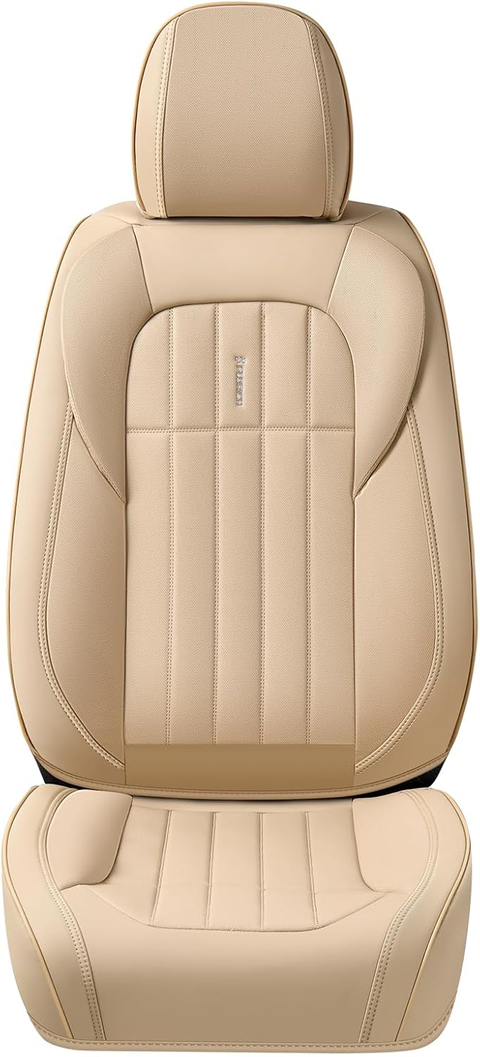 FLORICH Seat Cover, Car Seat Covers Front Set, Waterproof Leather Car Seat Protector, Front Seat Covers for Cars, Automotive Seat Covers Protector 2 Pack Fit for Most Cars Trucks SUV - Beige