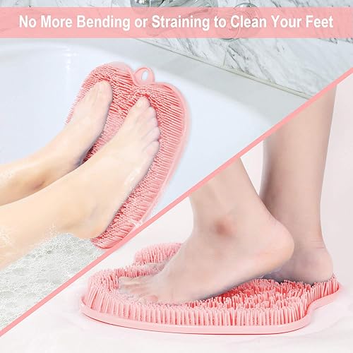 Miniatura 2 de BESKAR Esterilla para pies de ducha más grande con ventosas antideslizantes limpia, suaviza y exfolia tus pies sin doblarse, circulación del pie y
