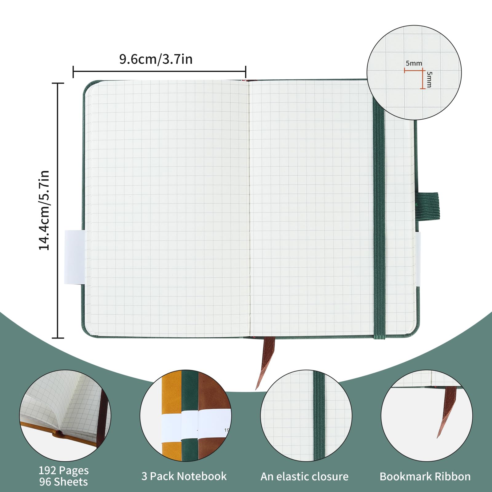 Taccuini A6 Con Copertina In Pelle - Confezione Da 3, Pagine Puntinate, 192 Pagine, Ideali Per Appunti, Diari E Viaggi, Colori Marrone, Verde, Blu