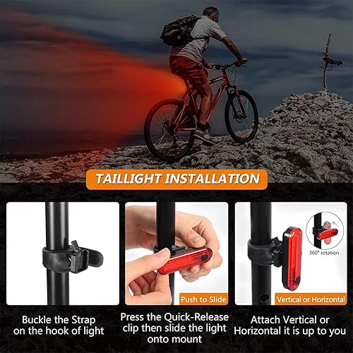 Miniatura 7 de Paquete de 2 luces traseras de bicicleta brillantes recargables por USB, luz trasera de ciclismo, batería de litio de 220 mAh, 4 opciones de modo de