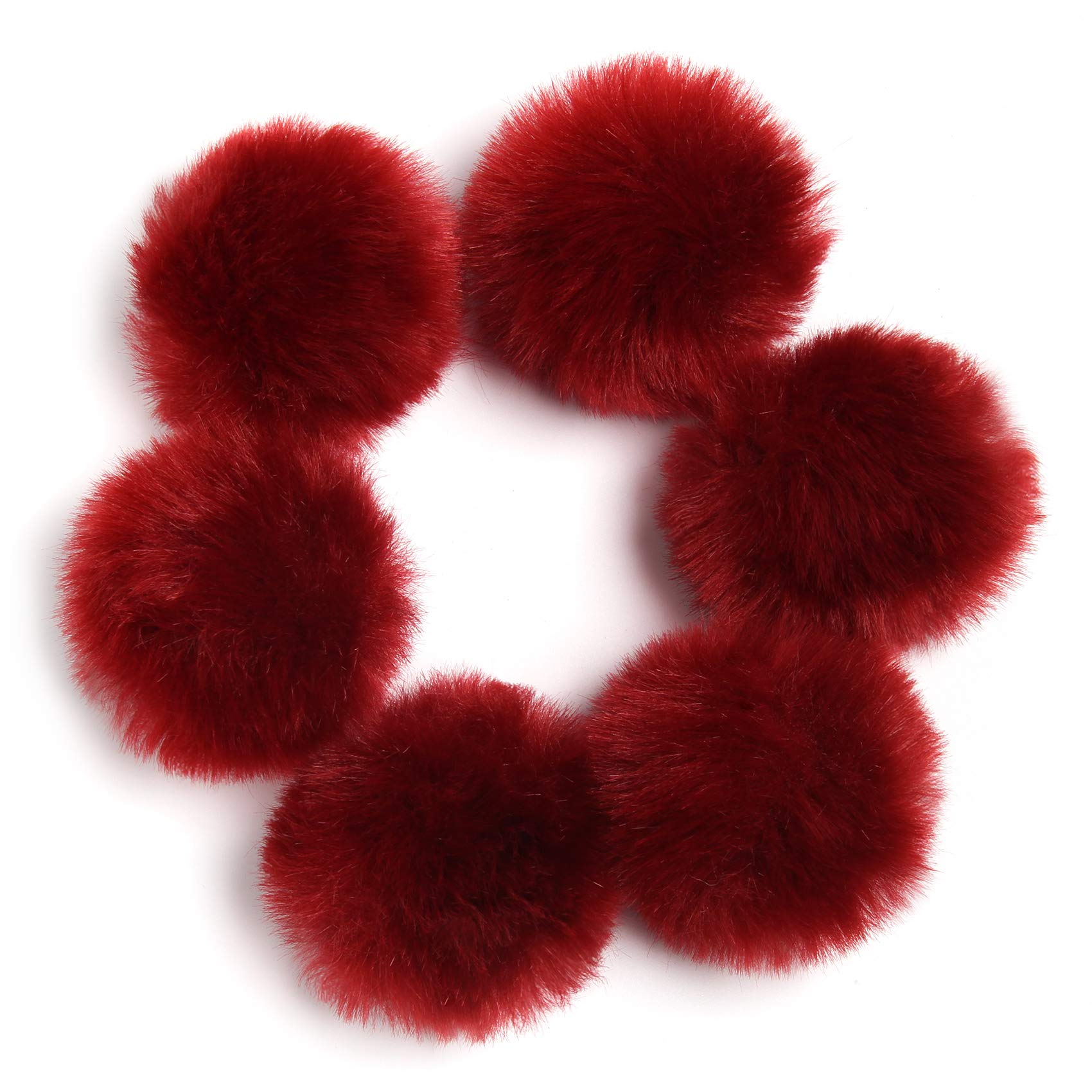 SUSULU Fluffy Faux Fur Pompom Ball with Tiny Cord for Hat Shoes Garment Accessories 2.8in Pack of 6pcs Burgundy