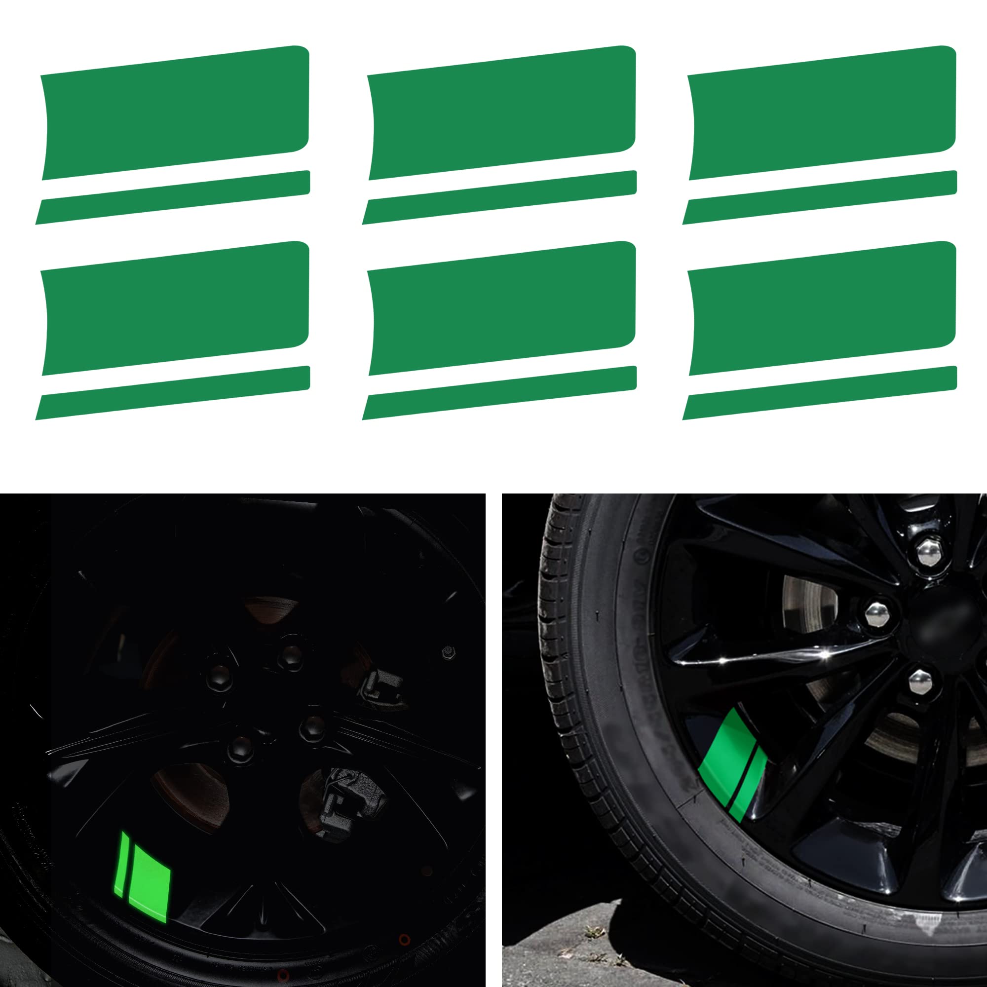 Kelenate® (Green) 6pcs Wheel Rim Stripe Reflective Stickers for Car Vinyl Reflective Safety Decoration Stripe Universal Rim Decals for Bumper Fender Accessories Compatible with Ignis