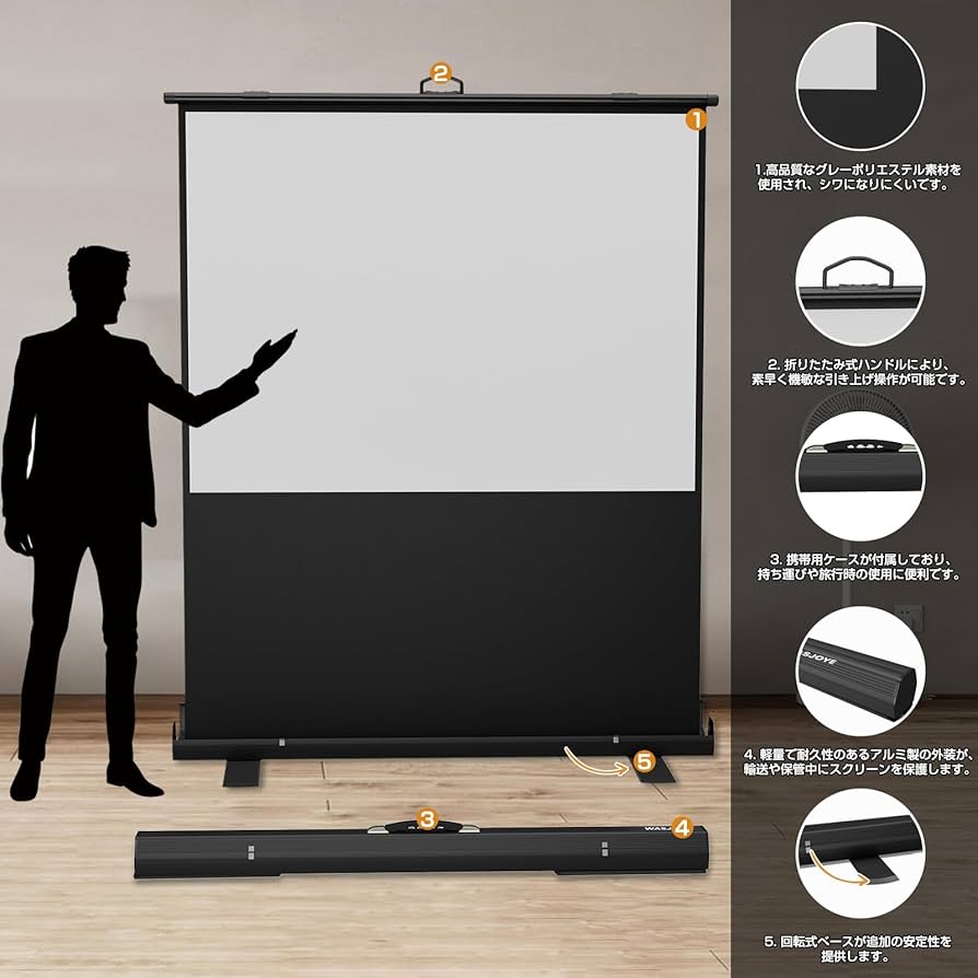 【美品】WASJOYE プロジェクタースクリーン 100インチ 電動 ホワイト Amazon | Wasjoye プロジェクタースクリーン 100インチ 自立式