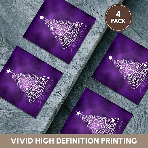 Miniatura 6 de 3dRose Árbol de Navidad brillante en púrpura - Posavasos de azulejos de cerámica, juego de 4 (CST_128256_3)