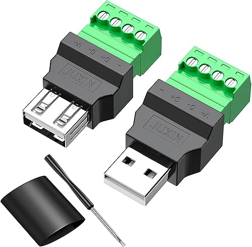 Conectores USB 2.0 sin soldadura, bloque de terminales de tornillo USB portátil DIY adaptador macho+hembra, convertidor tipo A, kit de reparación