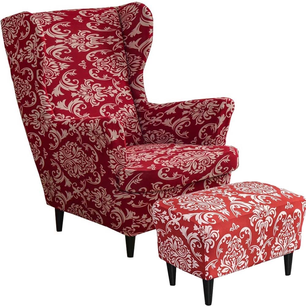 AQIGR Copridivano 2 Pezzi Elasticizzato per Poltrona e Pouf, Fodera Copripoltrona con Orecchie - Copertura Lavabile Rimovibile per Soggiorno, Camera da Letto, Bar(#26
