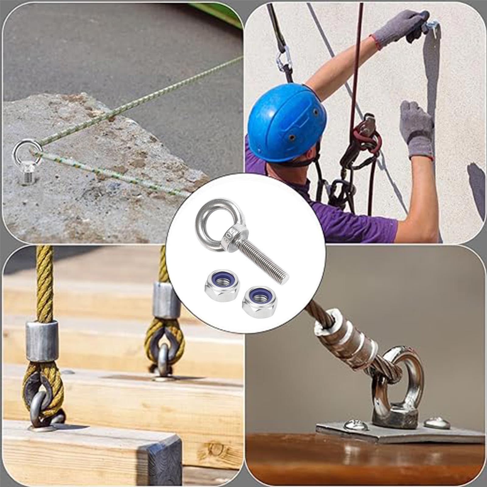 Bulloni ad anello M6 x 35 in acciaio inossidabile 304, set con 2 bulloni e 4 dadi di bloccaggio, resistenti alla corrosione e facili da installare, per uso in ambienti umidi e lavori di soll