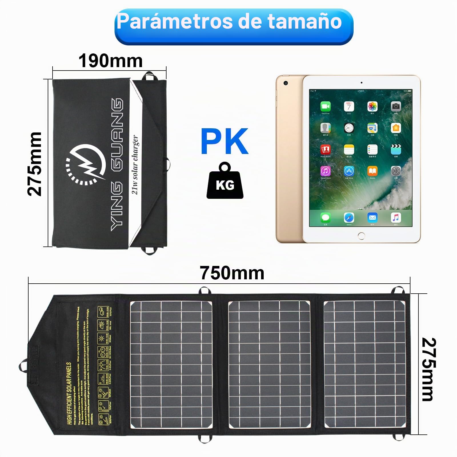camping solar charger telefono 21W campismo panel solar portatil usb de 2 puertos USB Panel solar portátil impermeable para teléfonos móviles, tabletas y otros dispositivos digitales