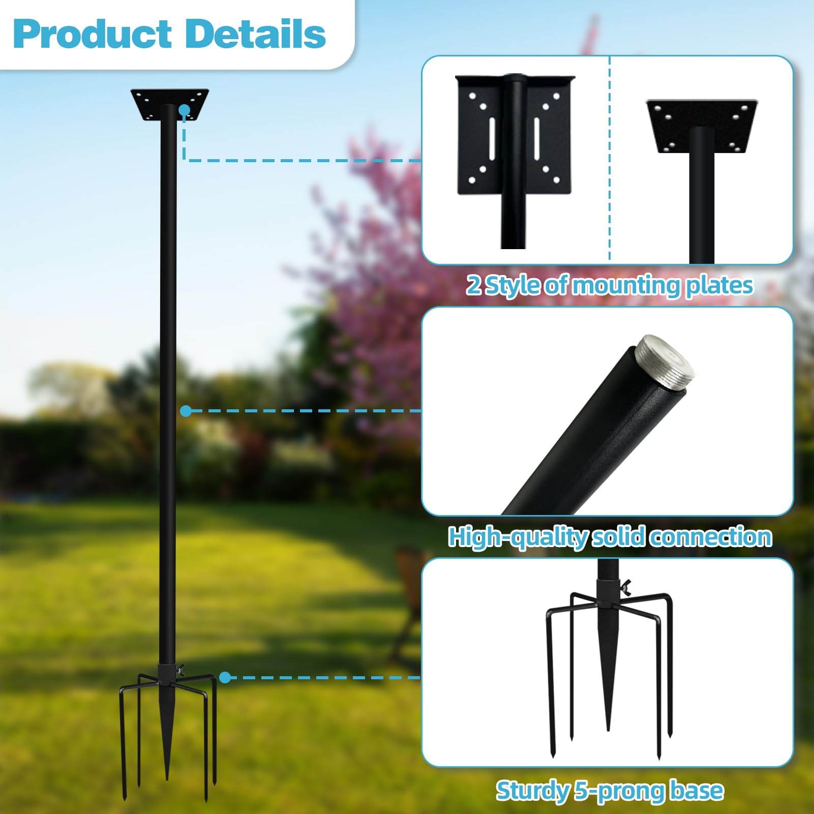 80In Smart Bird House Pole for Outdoors, Bird House Poles Mount Kit for Smart Bird Feeder & Wooden Birdhouse, Adjustable Heavy-Duty Bird House Stand Post Set, Universal Support Pole with 5-Prong Base