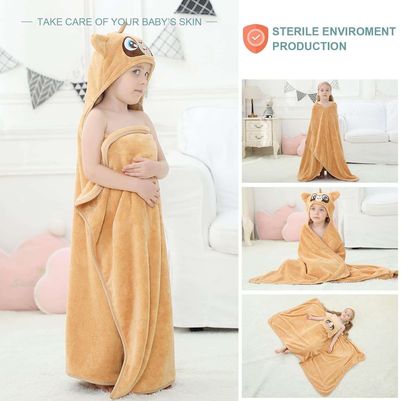 MICHLEY - Toalla de bebé unisex con capucha de dibujos animados, suave de alta calidad para natación de 80 cm x 133 cm para 0-9 T (Raccoon)