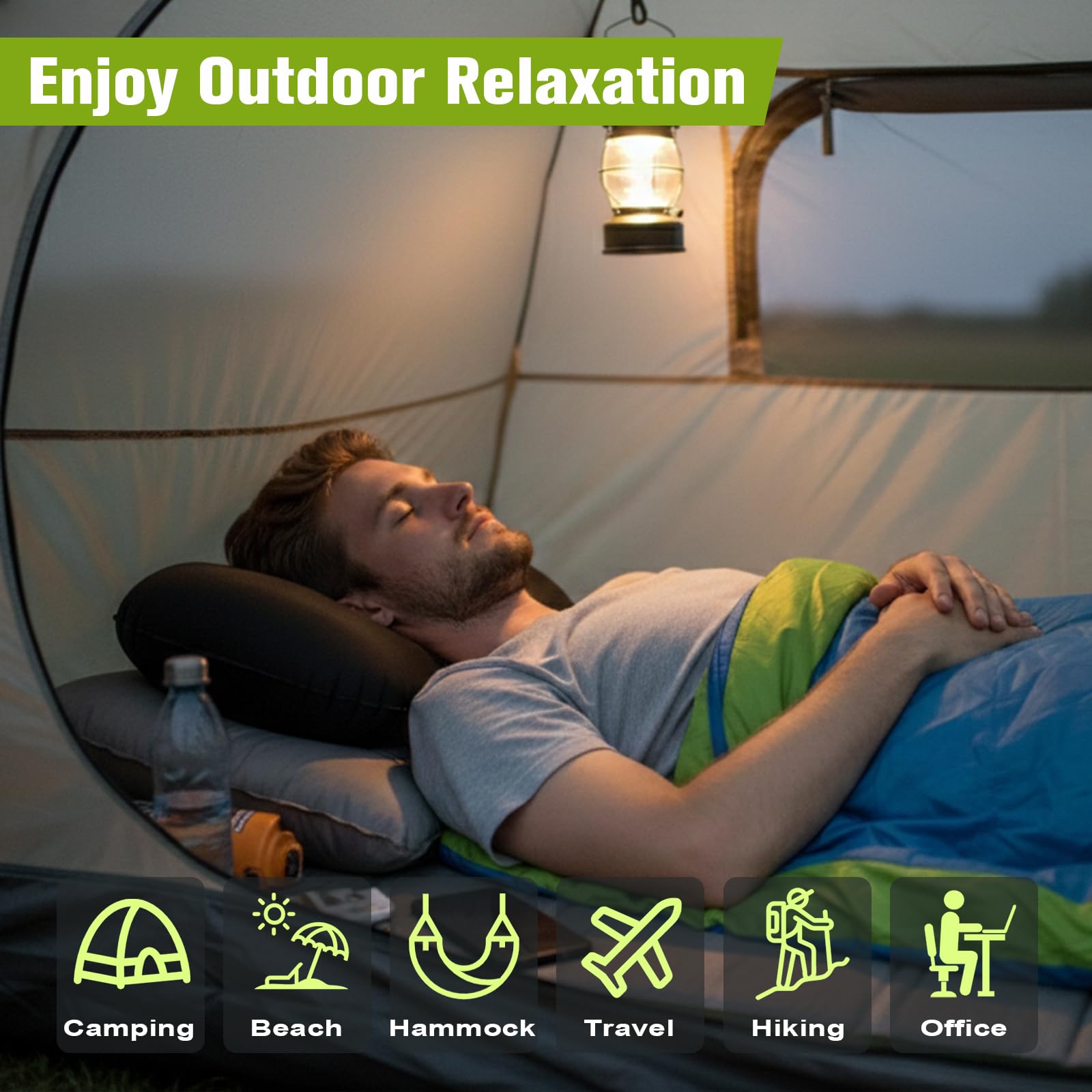 Oreiller Camping et Coussin Gonflable Ultra-Compact Léger Gonflable de Voyage avec Support Ergonomique, Oreiller de Plage pour Randonnée, Backpacking et Outdoor, Accessoires (Noir)