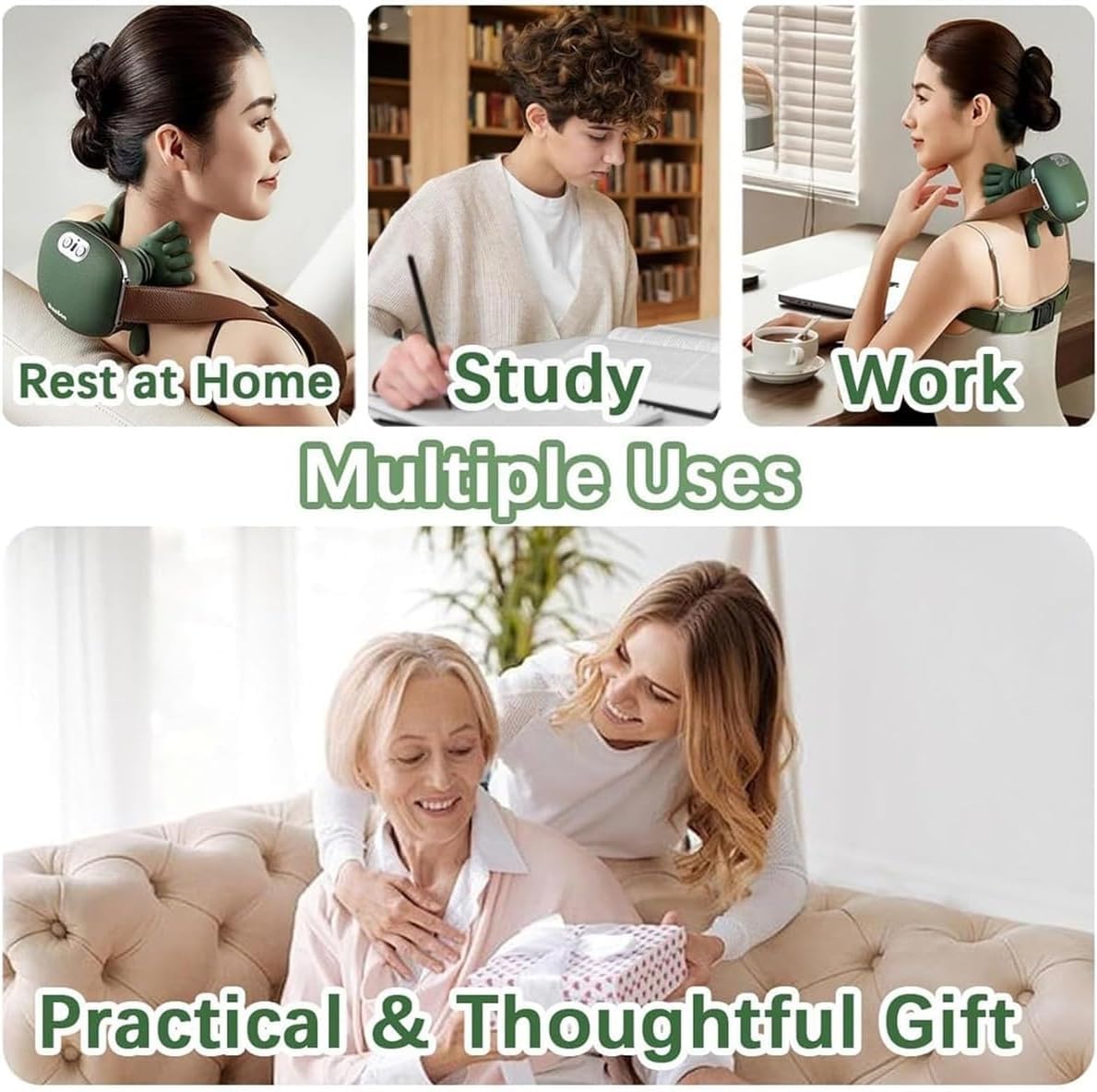 Masseur de cou, Massage Master pour les épaules, coussin relaxant cervical, masseur shiatsu dos et cou, coussin de massage électrique pétrissage, réglage à 3 vitesses avec chaleur