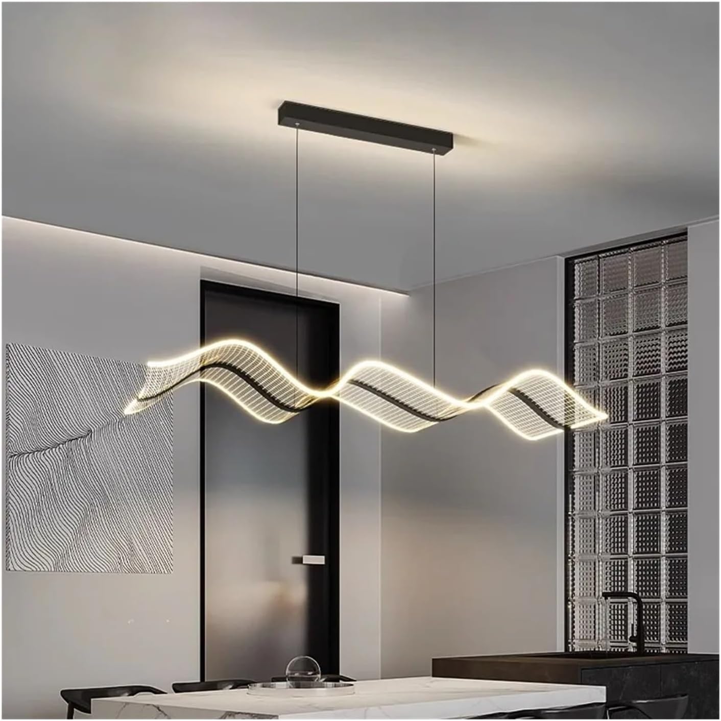 Nowoczesny żyrandol wiszący 120 cm, biała lampa sufitowa do jadalni, ciepła lampa wewnętrzna, elegancki wystrój domu, idealny do salonu i jadalni