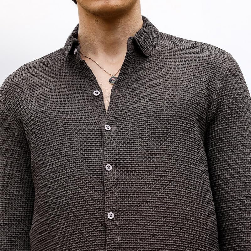Image of CAHOOT Men's Solid Utility Shirt | Casual Wear | Spread Collar | Long Sleeve | Button Closure | Shirt Crafted with Comfort Fit for Everyday Wear