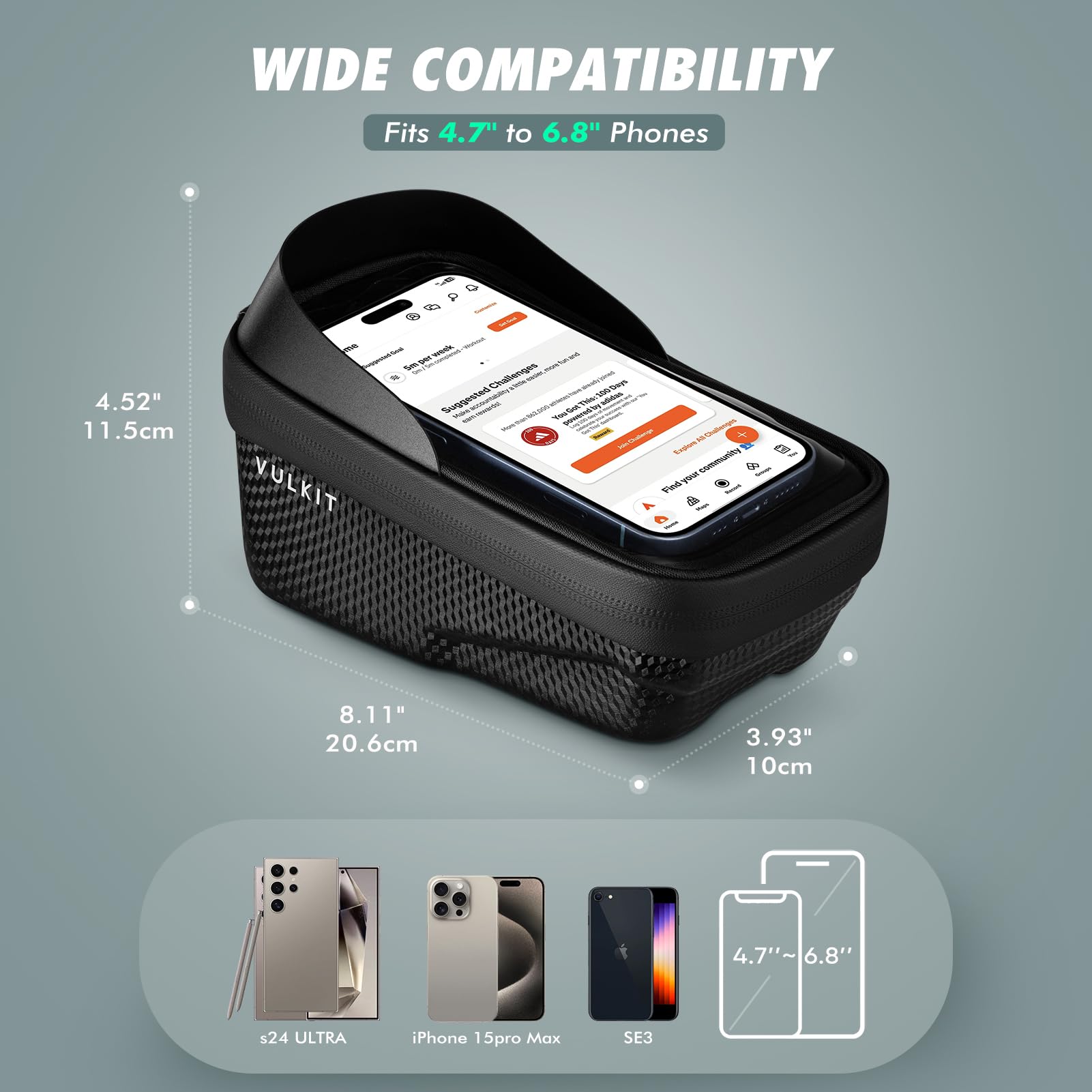 VULKIT Sacoche de Cadre de Vélo à Démontage Rapide, Sacoche de Tube Supérieur de Vélo Ultra Légère et Imperméable avec Écran Tactile, Support Téléphone pour Vélo, Accessoires de Cyclisme pour Vélos de