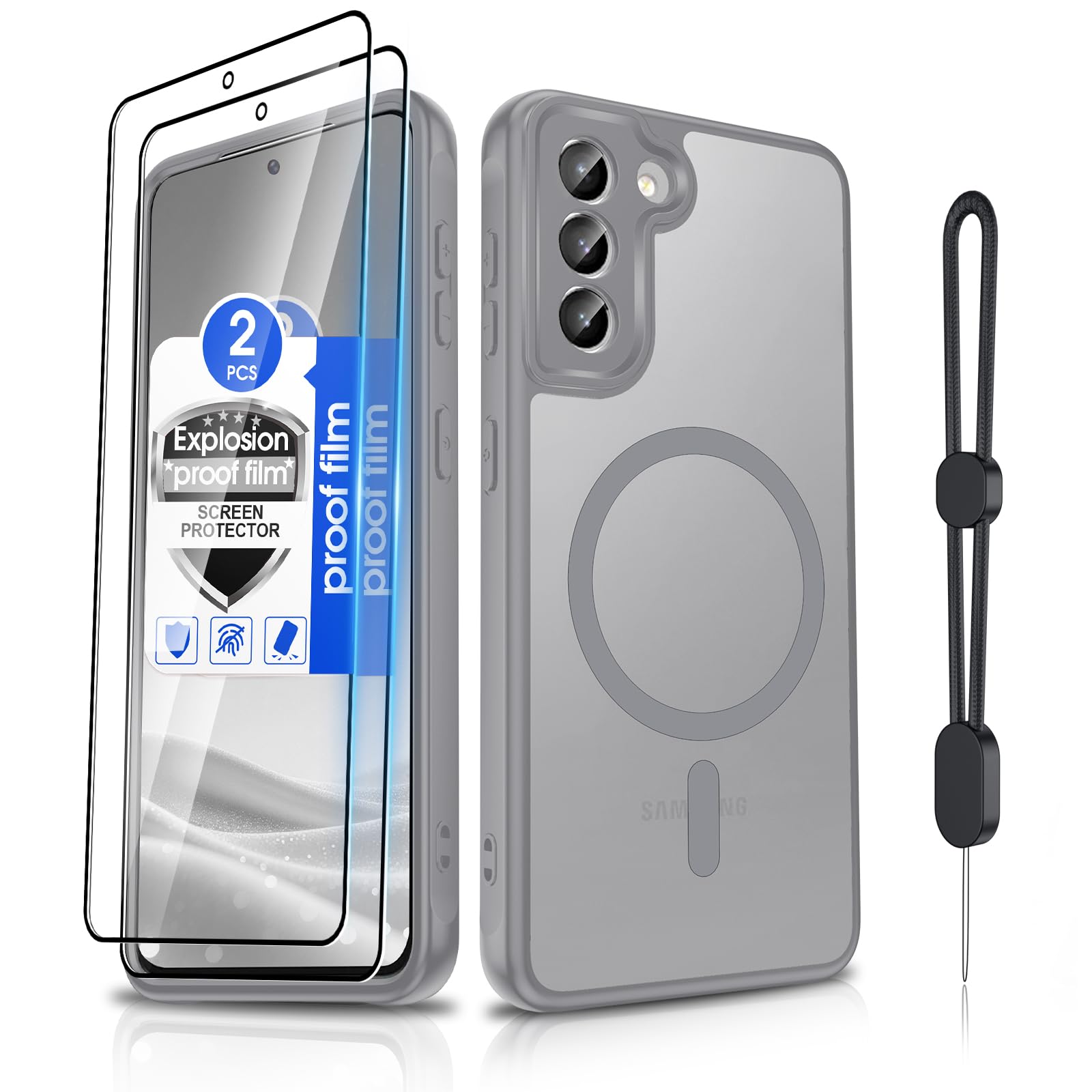 Dizn for Samsung Galaxy S21 Case: with Screen Protector,Wrist Band,[Compatible with MagSafe],Military Grade Shockproof Full Camera Protective,for 6.2-Inch Samsung S21,Funda para S21 5G,Grey