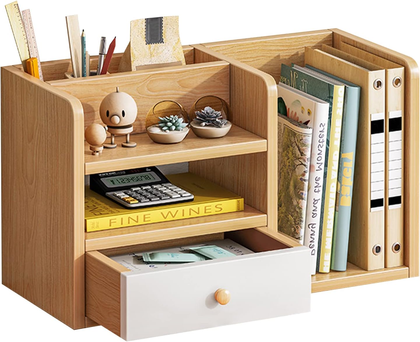 Wooden Desk Organizer with Drawers,Multifunction Office Desktop ...