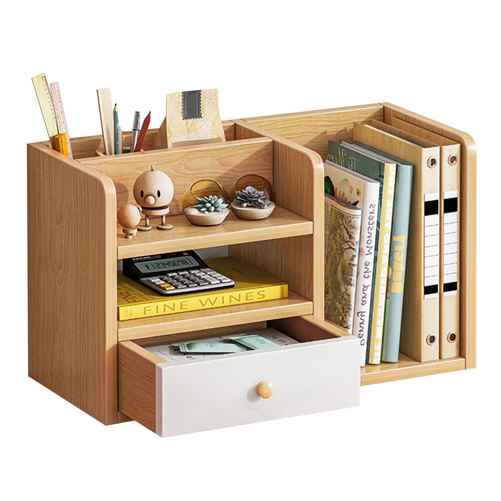 Organizador de Escritorio de Madera, portalápices, Mesa de Escritorio con cajón, Caja de Almacenamiento, Escritorio, revistero de Oficina para el hogar, la Oficina y la Escuela.