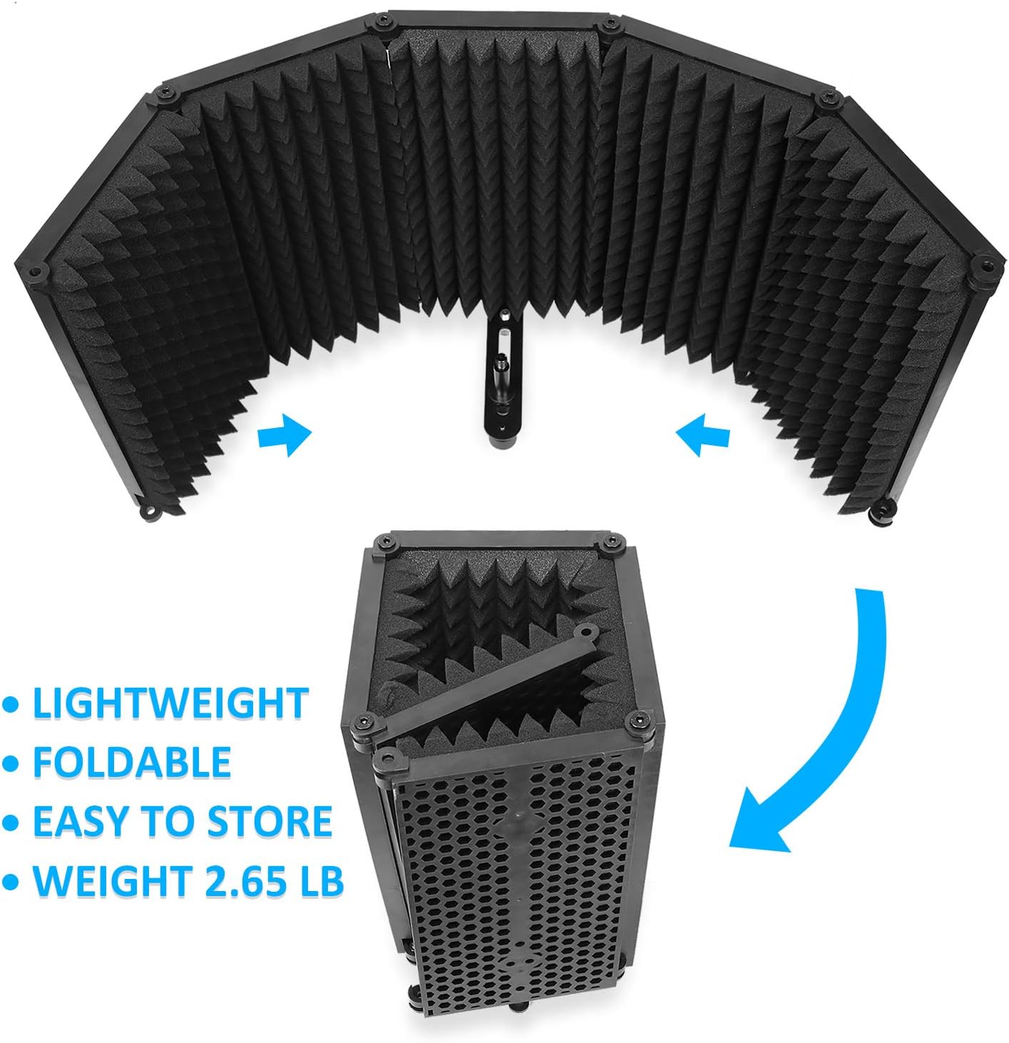 Mic Isolation Shield - Portable Studio Acoustic Sound Shield with Absorbing Foam for Microphone, Reflection Filter for Home Voice Studio (5 Panels) YOUSHARES