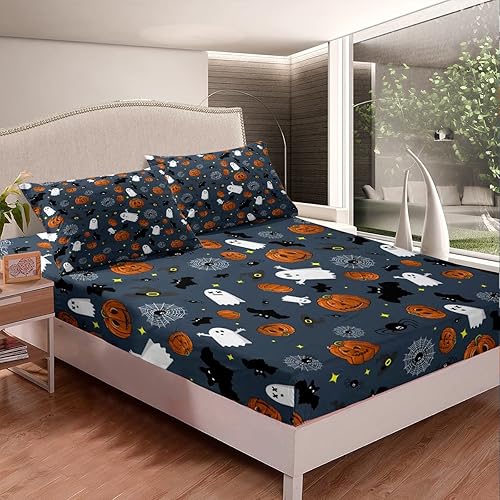 Vista 186 de Juego de sábanas bajeras con bonito diseño de gato negro para niños y niñas, diseño de dibujos animados de Halloween, gato, animales, sábanas