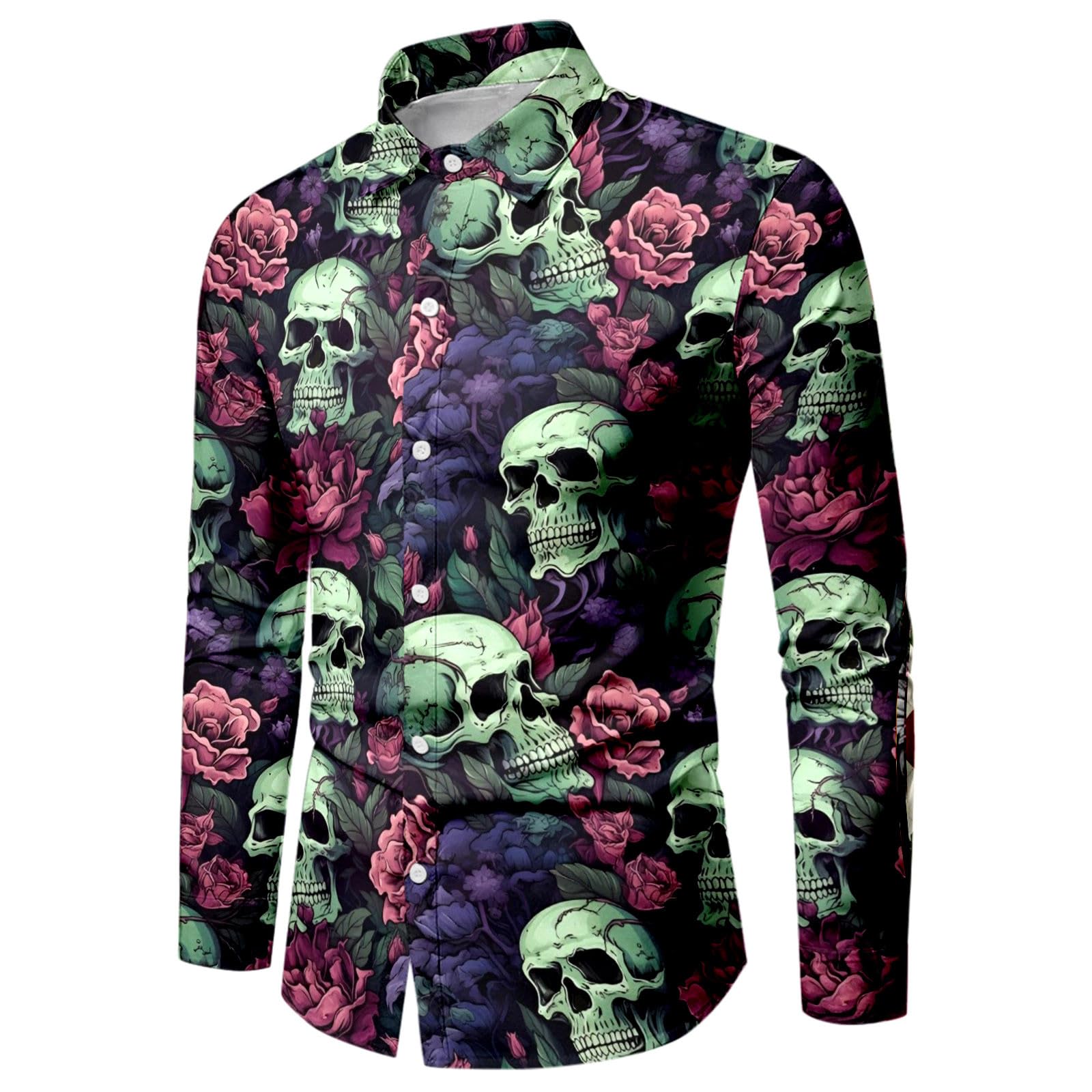 WAZHAKU Carnival Costume Men's Casual Shirt Skull Rose 3D Printed Long Sleeve Shirts Button Down Hawaiian Vintage with Stand-Up Collar Loose Beach Shirt Casual Shirt Hawaii Shirt Pattern Long Sleeve โ image 1
