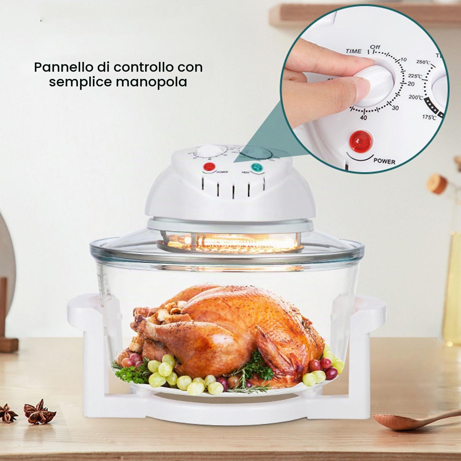 Friggitrice Ad Aria in Vetro, Friggitrice per Alimenti Senza Olio Visibile a 360 Gradi, Friggitrice Elettrica da 12 Litri con Funzione di Scongelamento, 1200-1400 W, Temperatura