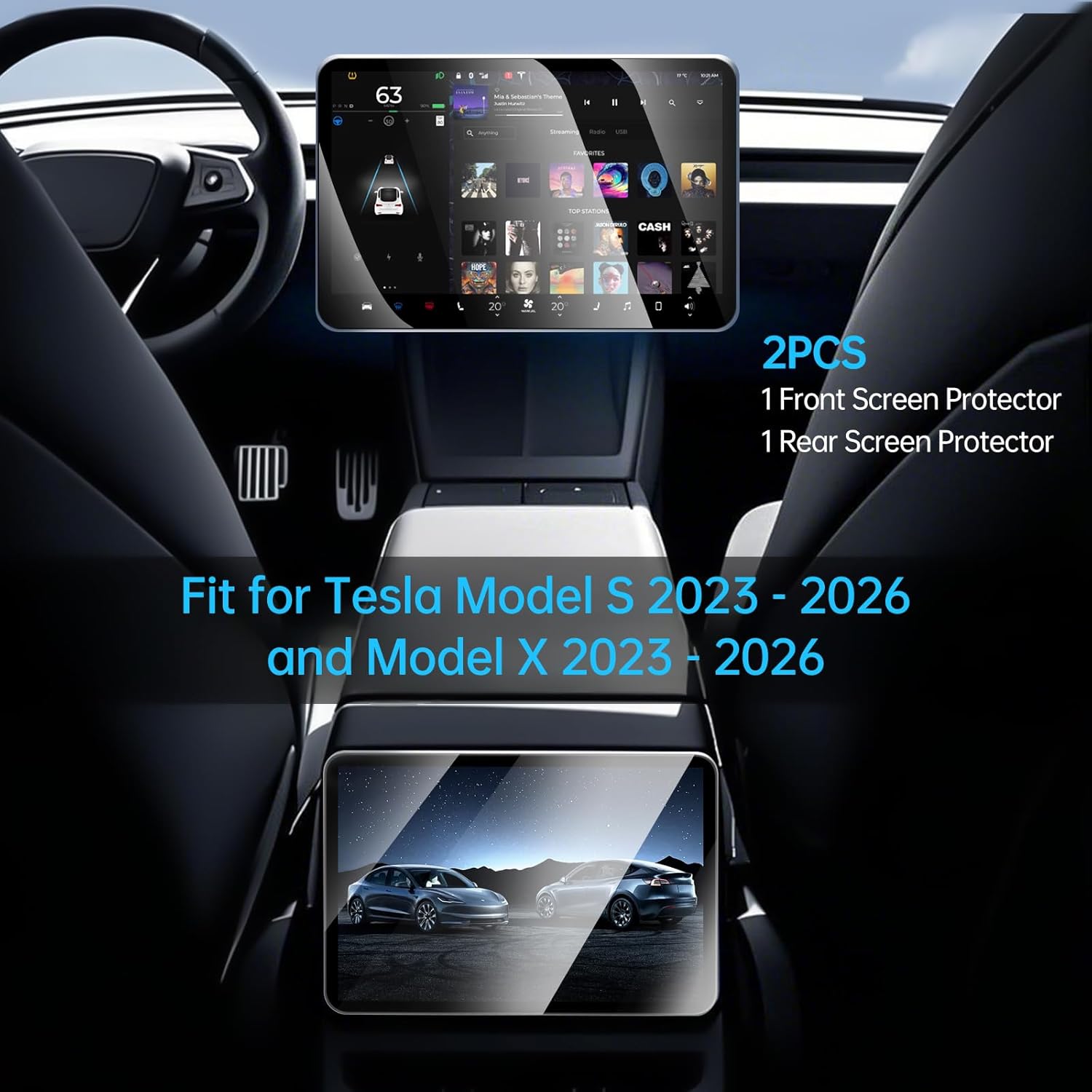 Screen Protector for Tesla Model S 2026-2023 Model X 2026-2023 with Alignment Kit, Front Back Tempered Glass TouchScreen Dashboard Protective 9H Hardness Anti Glare Fingerprint HD Clear